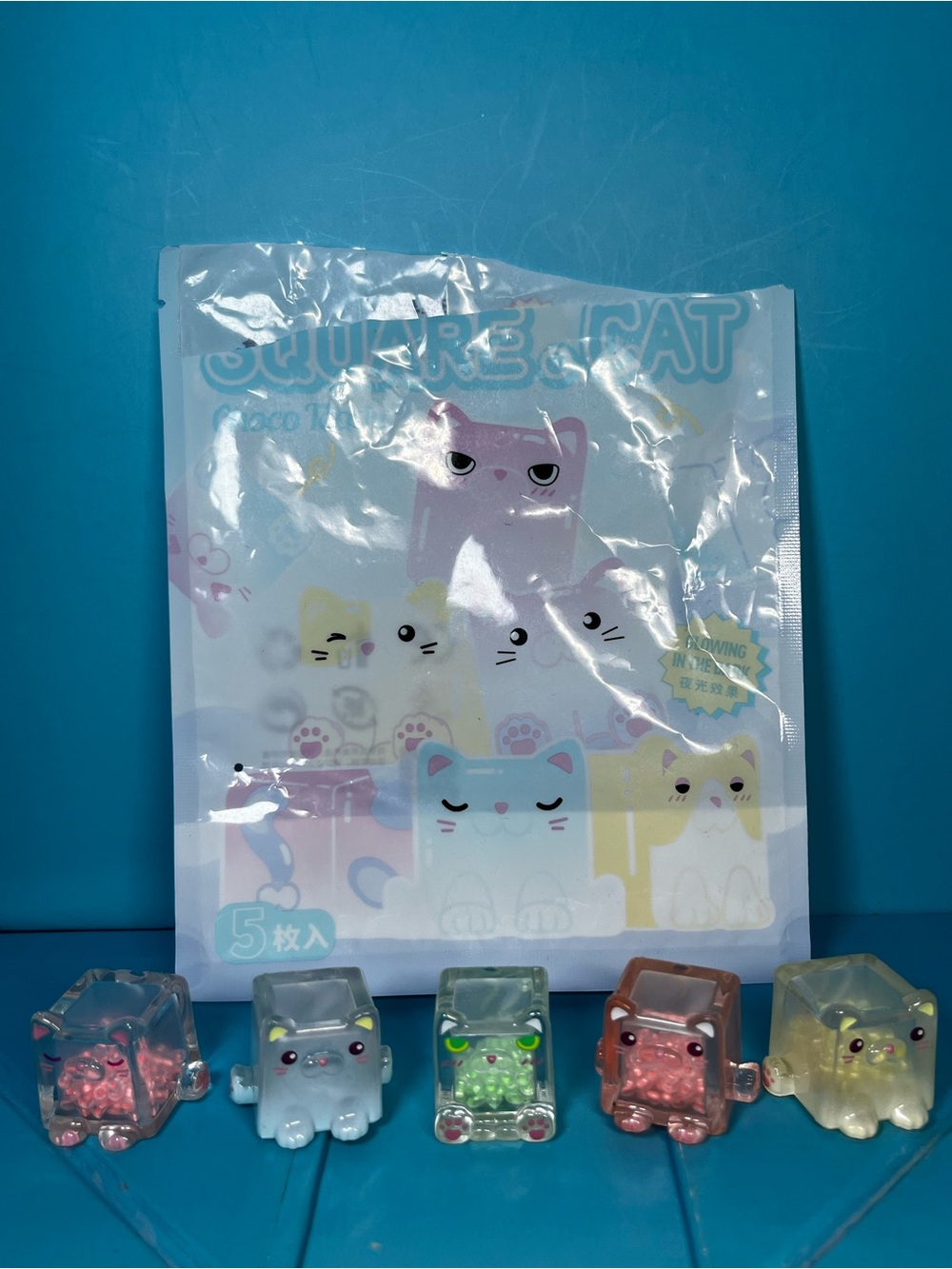 Choco Teddy - Square Cat Ice Cube Glow In The Dark Series - Lot of 5